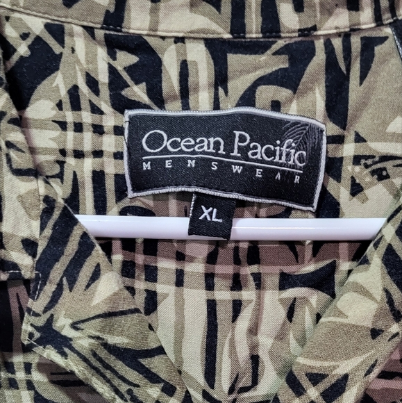 Ocean Pacific Men's Tan Floral Hawaiian Button Down Short Sleeve Shirt Size XL - Picture 3 of 6